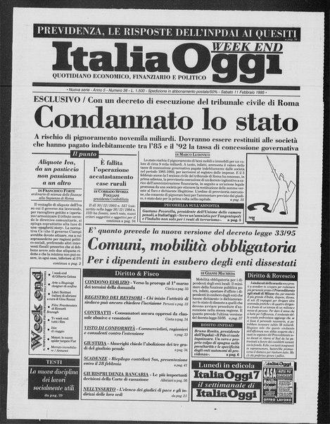 Italia oggi : quotidiano di economia finanza e politica